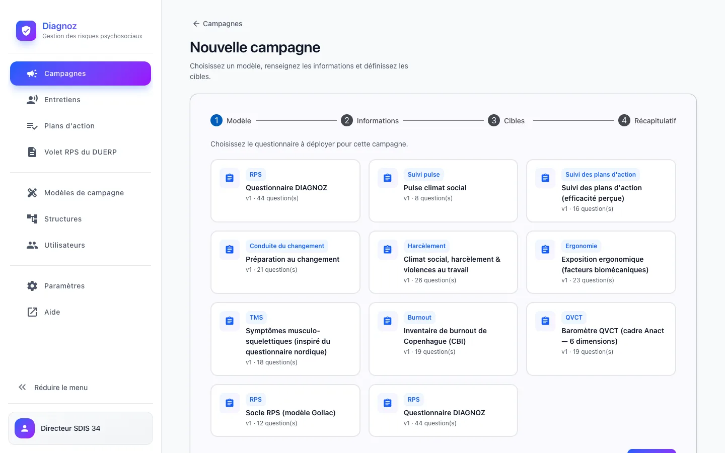 Assistant de création d'une campagne de mesure Diagnoz